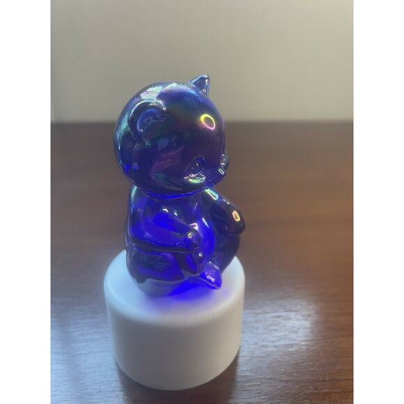 Fenton Glass Opalescent ￼Colbalt￼ Blue Dark Miniature Sitting Bear Mini Small - Picture 2 of 12